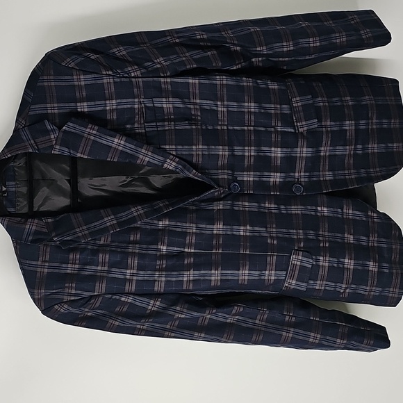 BooHoo Man Blue Plaid Blazer Jacket - Picture 10 of 10